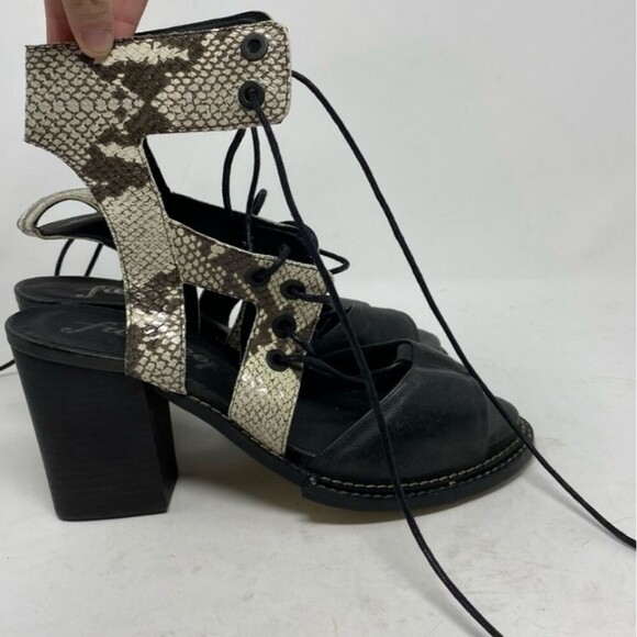 Free People Snake Print Lennon Leather Sandal Block Heel Lace Up Cutout 39 - Picture 6 of 8